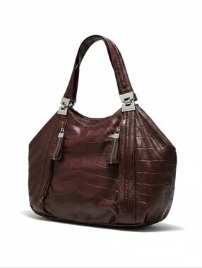 B. Makowsky Vintage Croc-Embossed Shoulder Bag in Deep Brown